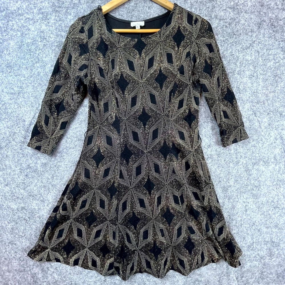 Vintage Olivia Matthews Dress Women Large Black Gold Art Deco Holiday Retro Glam